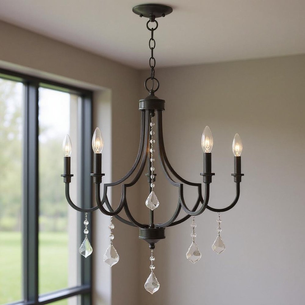 Bronze Five Light Metal Dimmable Chandelier With Shades