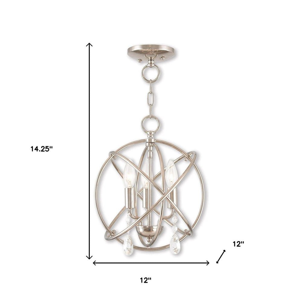 Nickel Three Light Metal Dimmable Chandelier With Shades
