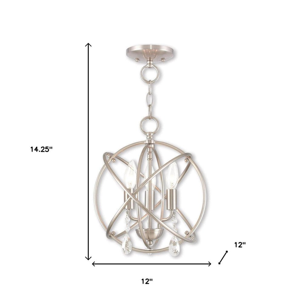 Nickel Three Light Metal Dimmable Chandelier With Shades