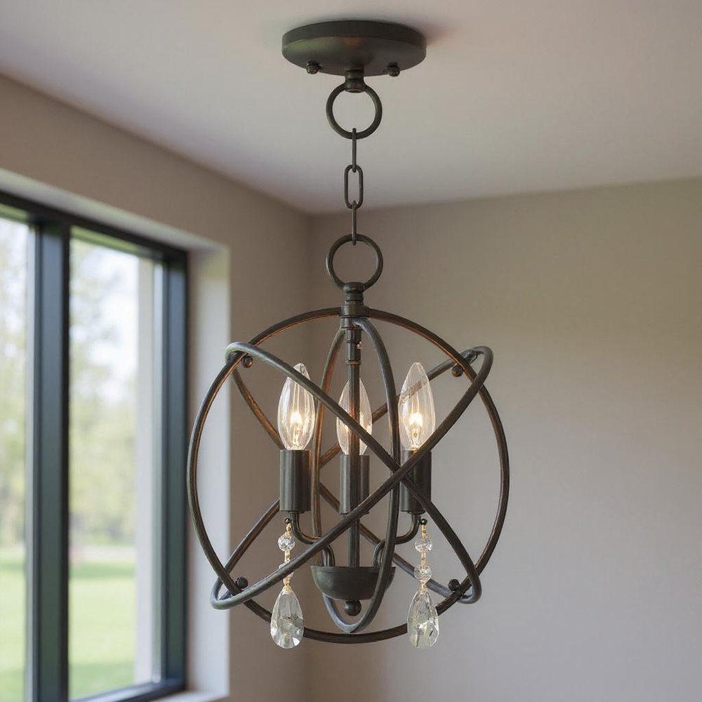 Bronze Three Light Metal Dimmable Chandelier With Shades