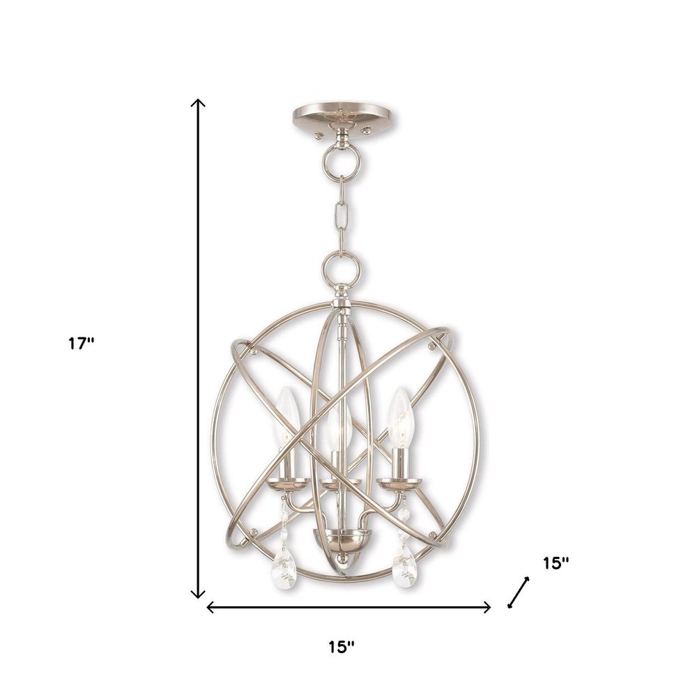Nickel Three Light Metal Dimmable Chandelier With Shades