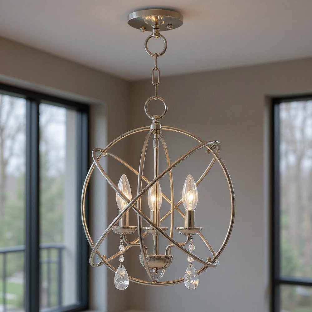 Nickel Three Light Metal Dimmable Chandelier With Shades