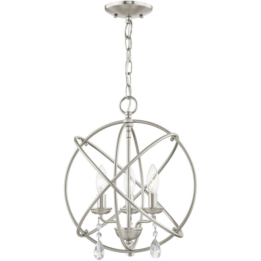 Nickel Three Light Metal Dimmable Chandelier With Shades
