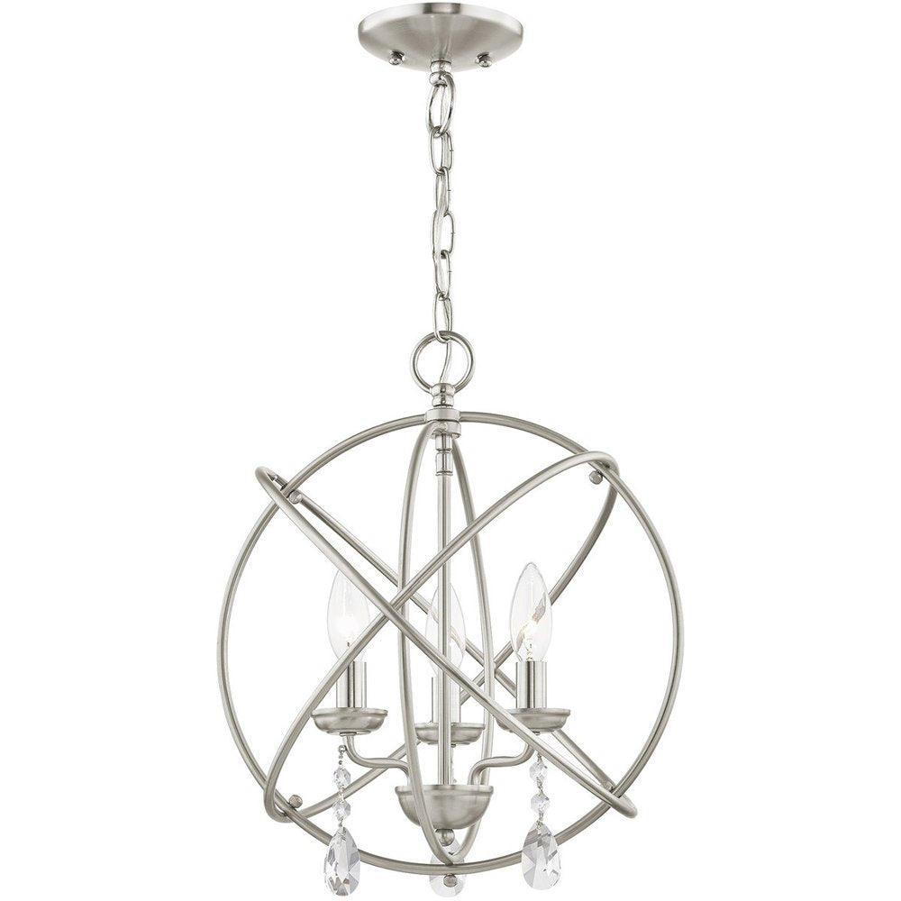 Nickel Three Light Metal Dimmable Chandelier With Shades