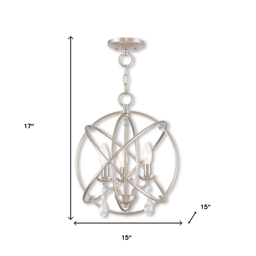 Nickel Three Light Metal Dimmable Chandelier With Shades