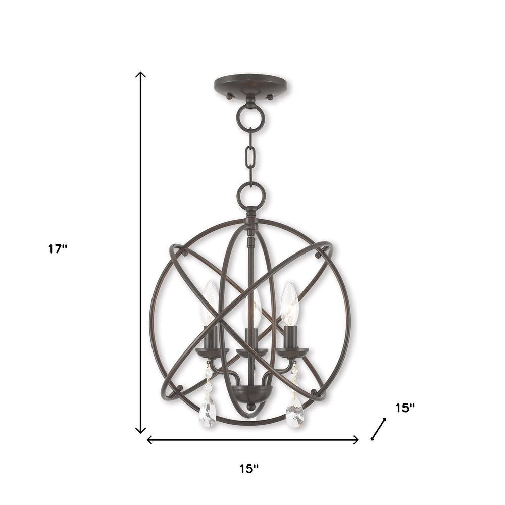 Bronze Three Light Metal Dimmable Chandelier With Shades