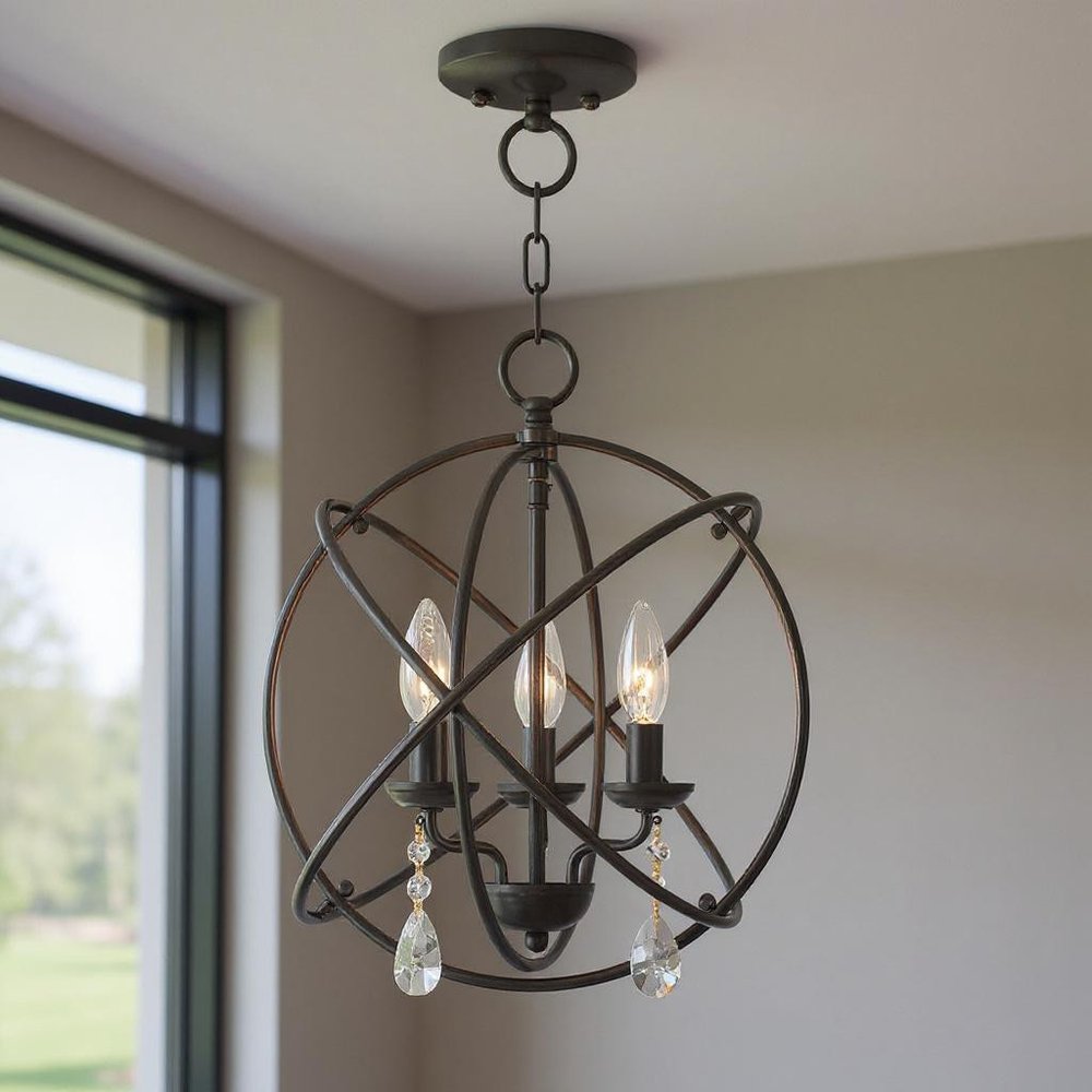 Bronze Three Light Metal Dimmable Chandelier With Shades