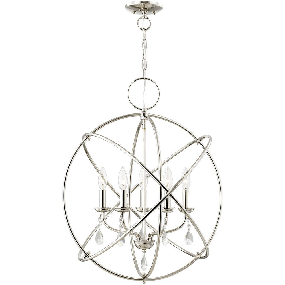 Nickel Five Light Metal Dimmable Chandelier With Shades