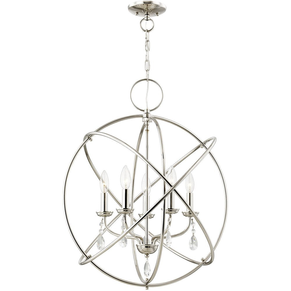 Nickel Five Light Metal Dimmable Chandelier With Shades