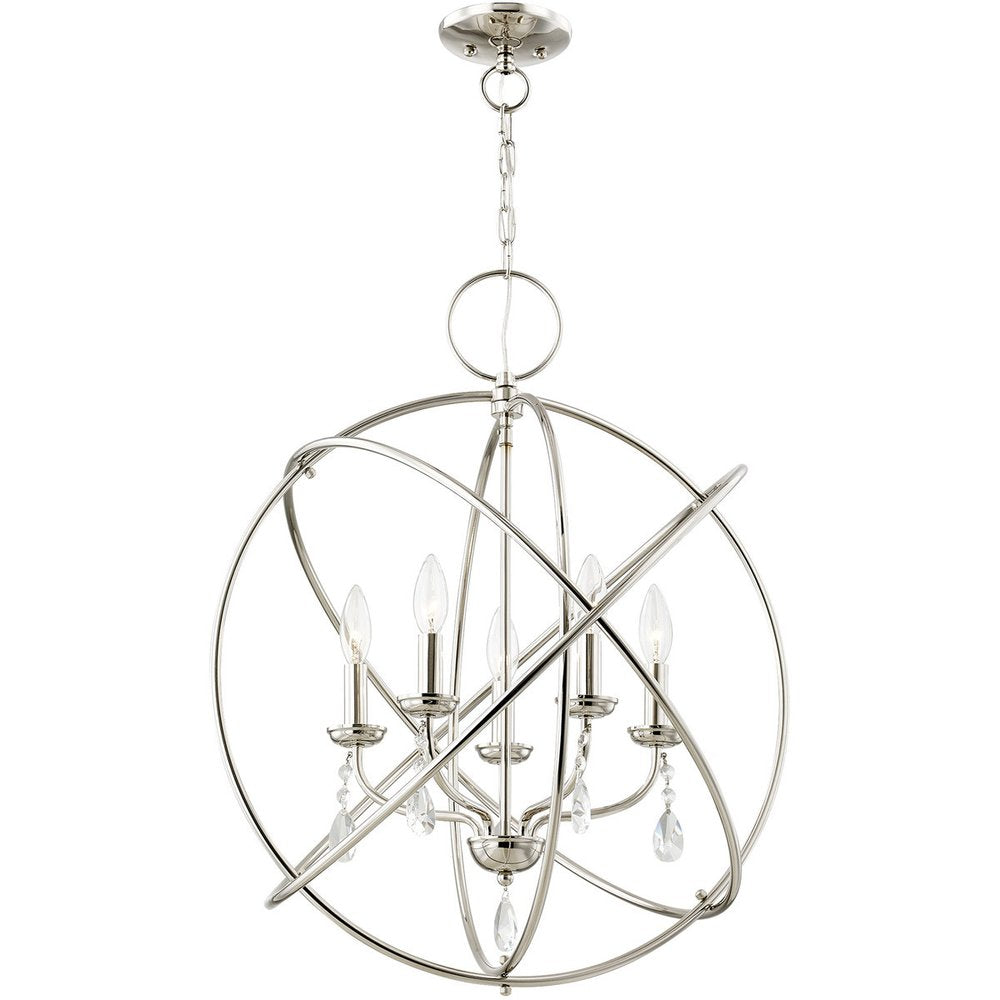 Nickel Five Light Metal Dimmable Chandelier With Shades