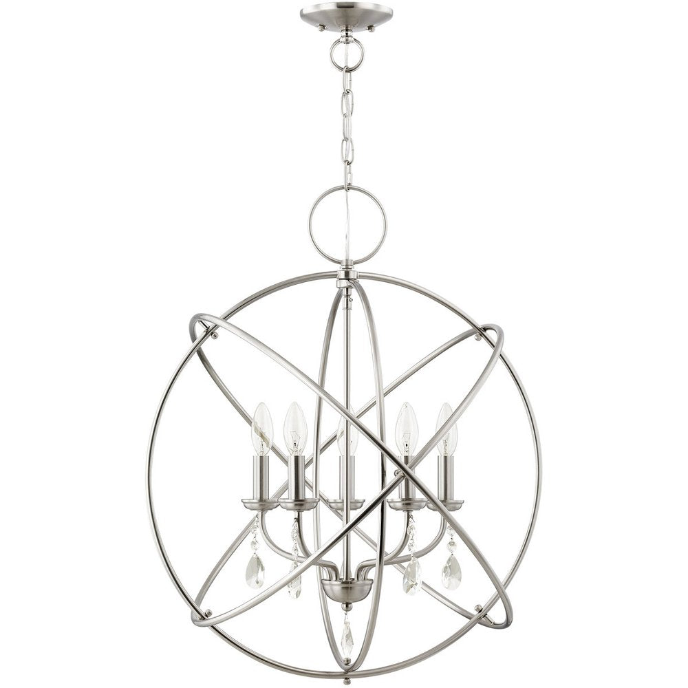 Nickel Five Light Metal Dimmable Chandelier With Shades