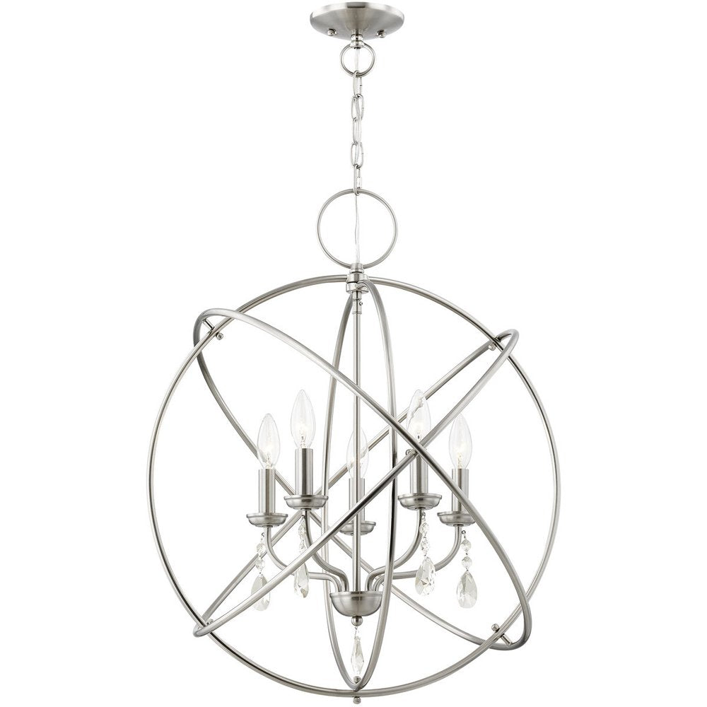 Nickel Five Light Metal Dimmable Chandelier With Shades