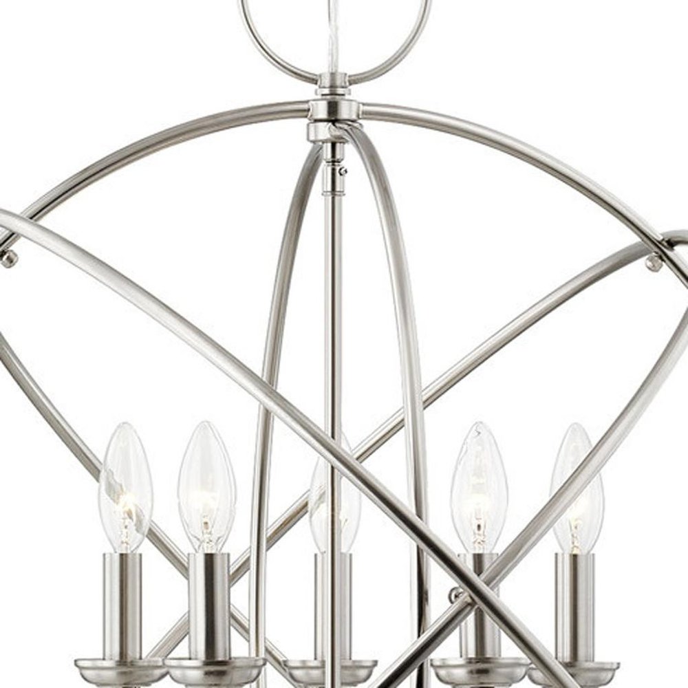 Nickel Five Light Metal Dimmable Chandelier With Shades