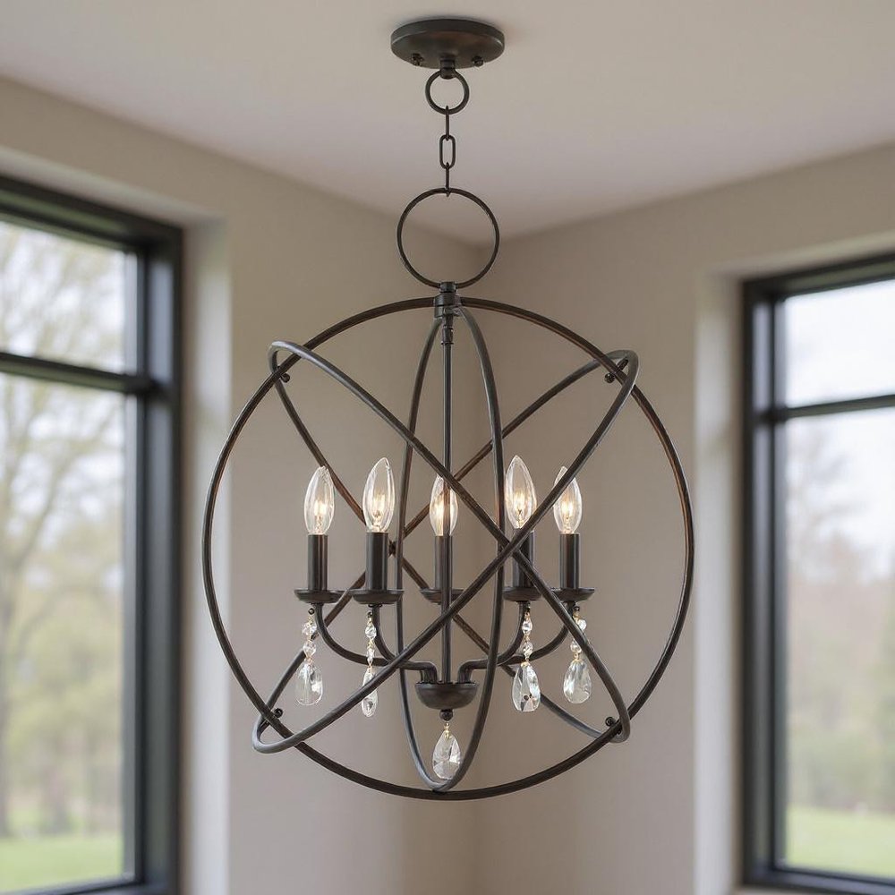 Five Light Dimmable Chandelier With Shades