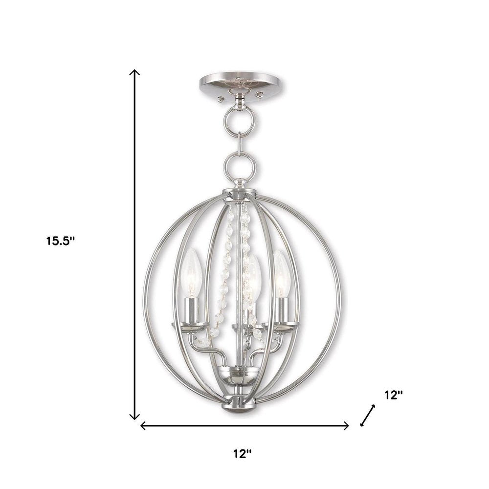 Silver Three Light Metal Dimmable Chandelier With Shades