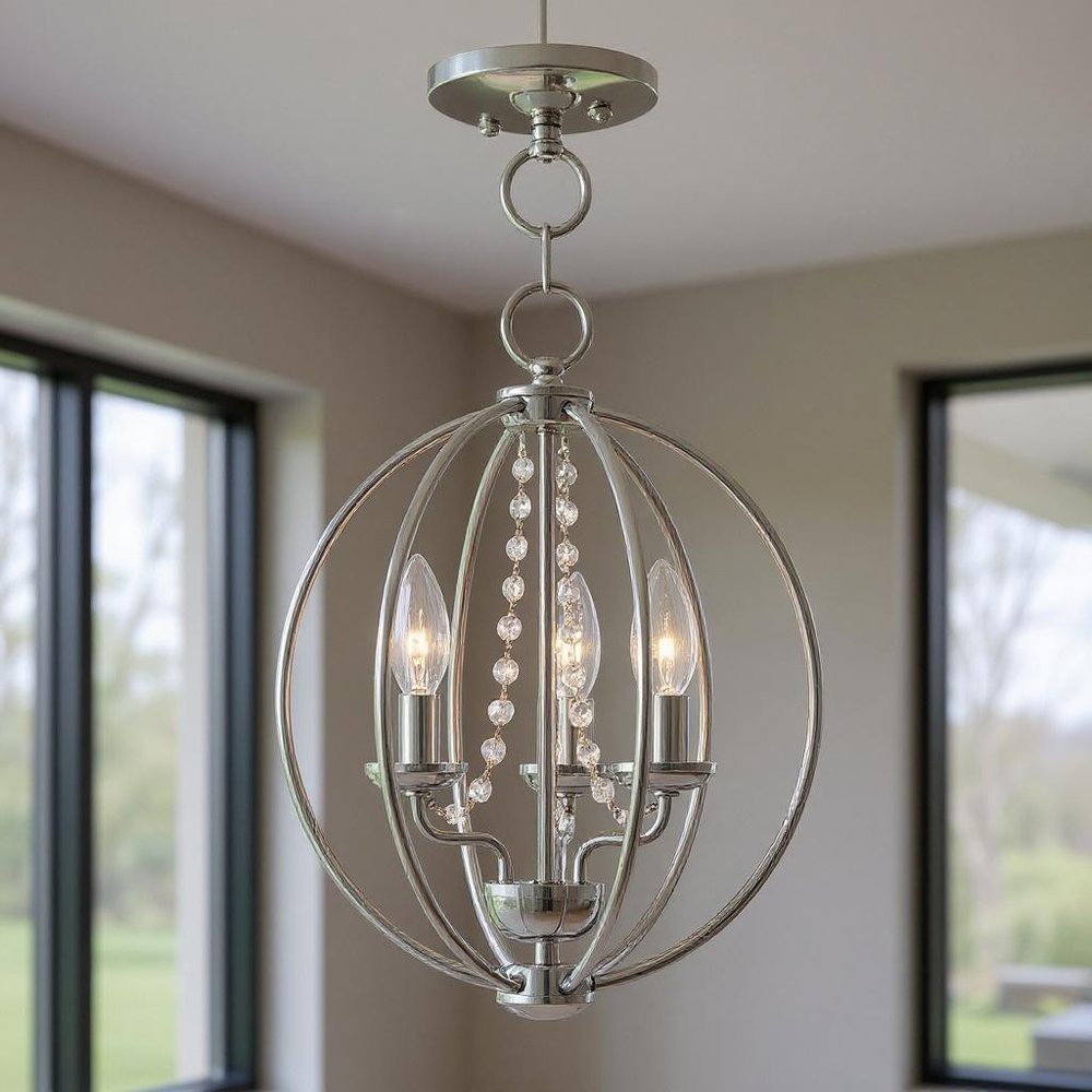 Silver Three Light Metal Dimmable Chandelier With Shades