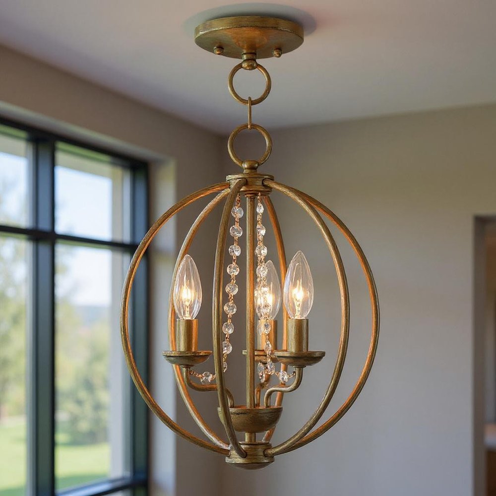 Gold Three Light Metal Dimmable Chandelier With Shades