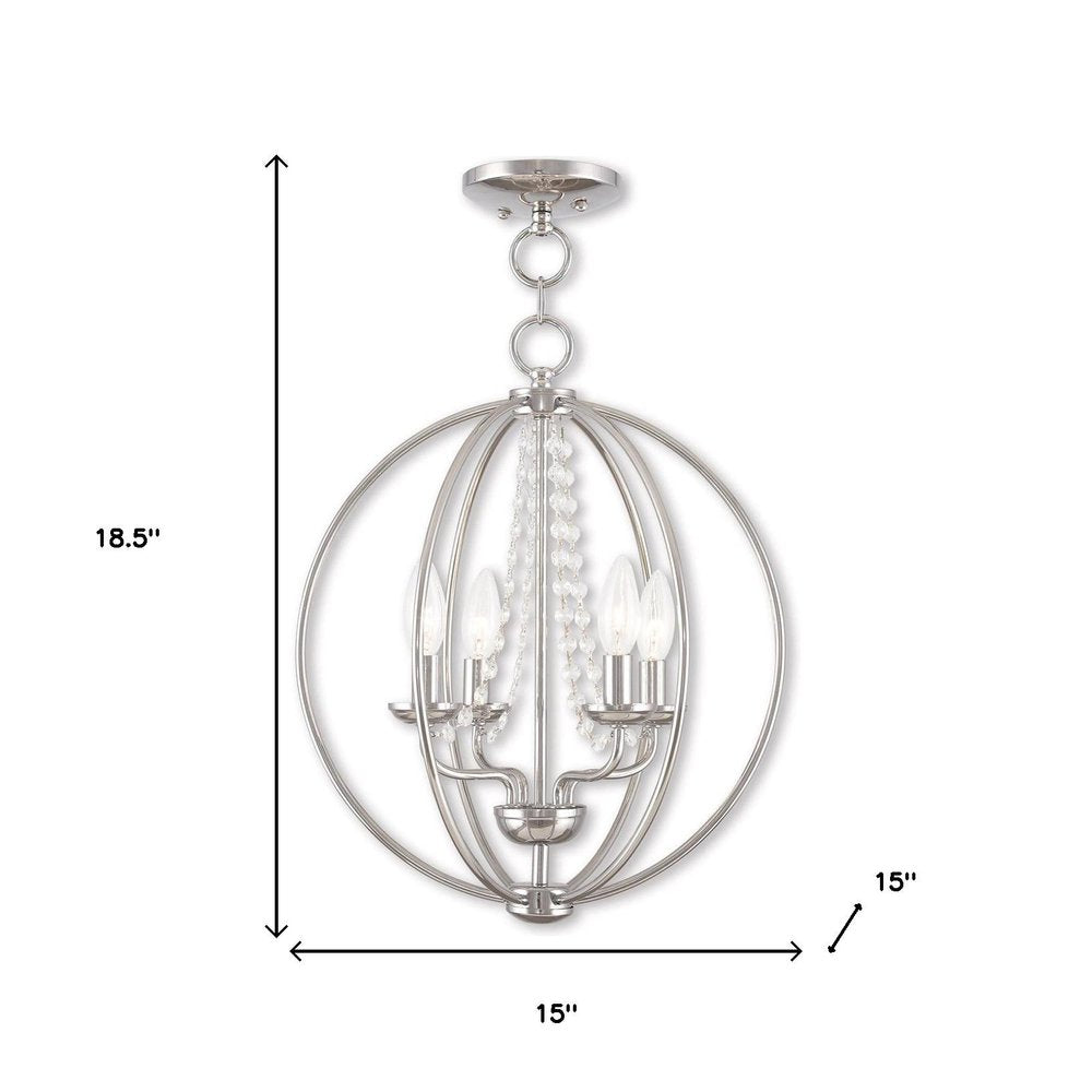 Silver Four Light Metal Dimmable Chandelier With Shades