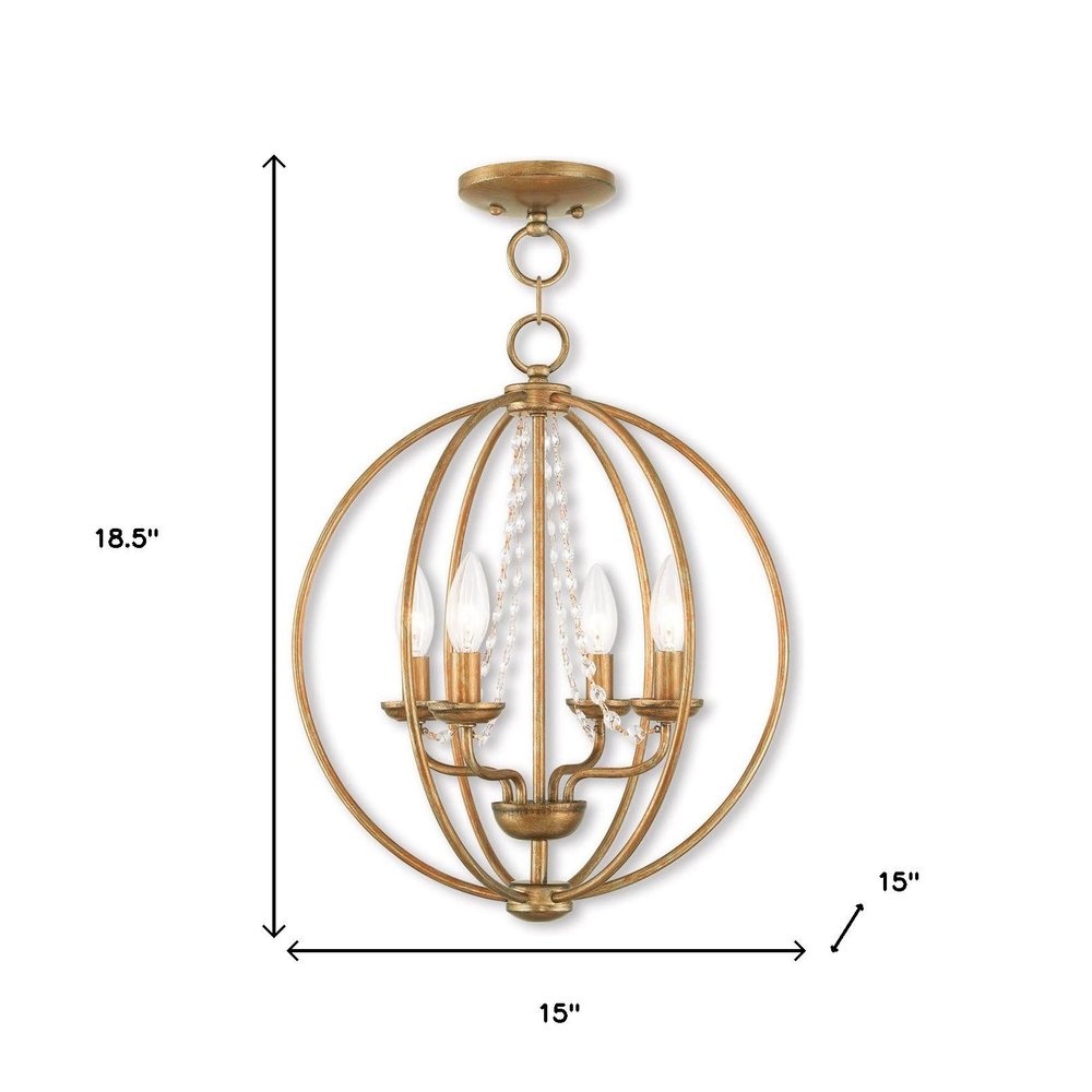 Gold Four Light Metal Dimmable Chandelier With Shades