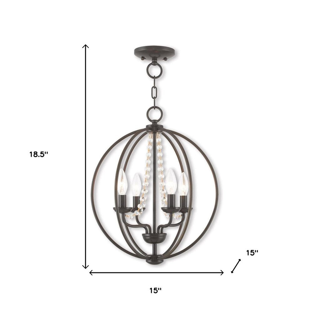 Bronze Four Light Metal Dimmable Chandelier With Shades