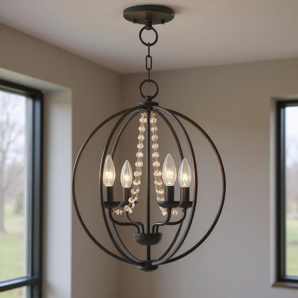 Bronze Four Light Metal Dimmable Chandelier With Shades