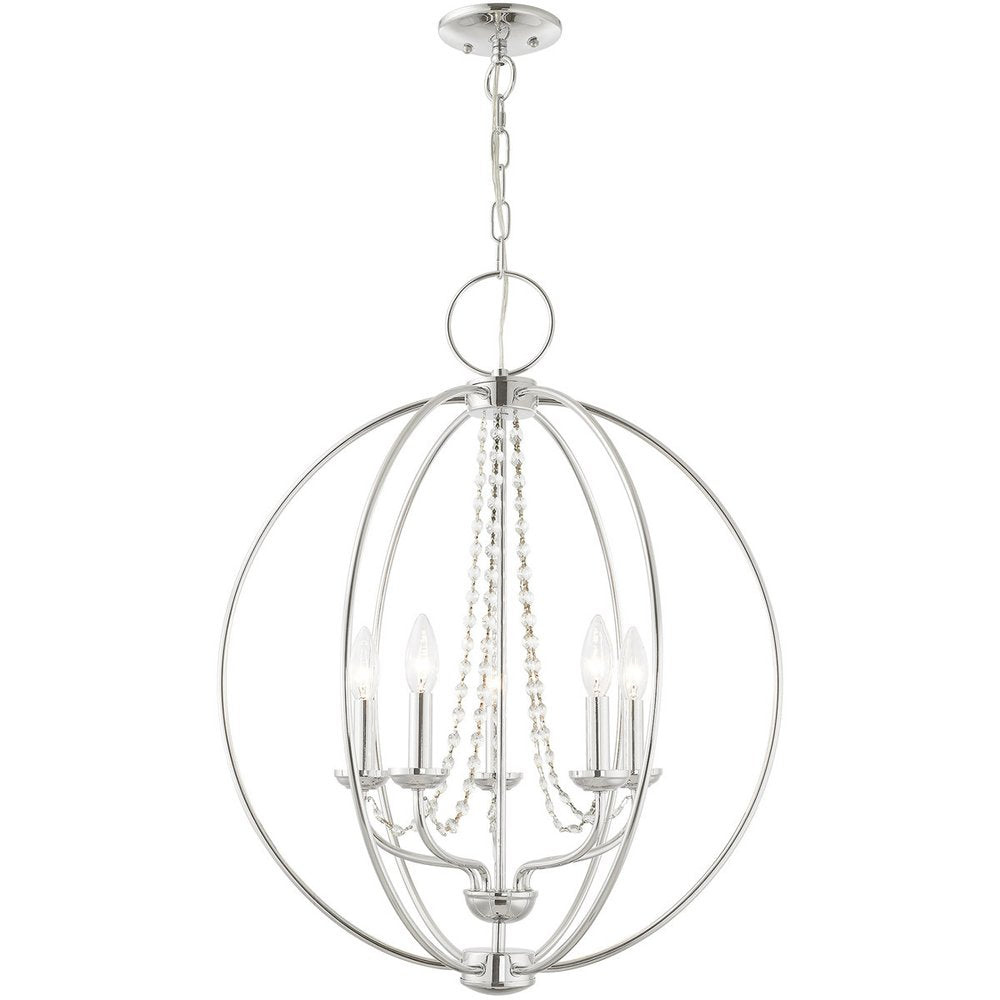 Silver Five Light Metal Dimmable Chandelier With Shades