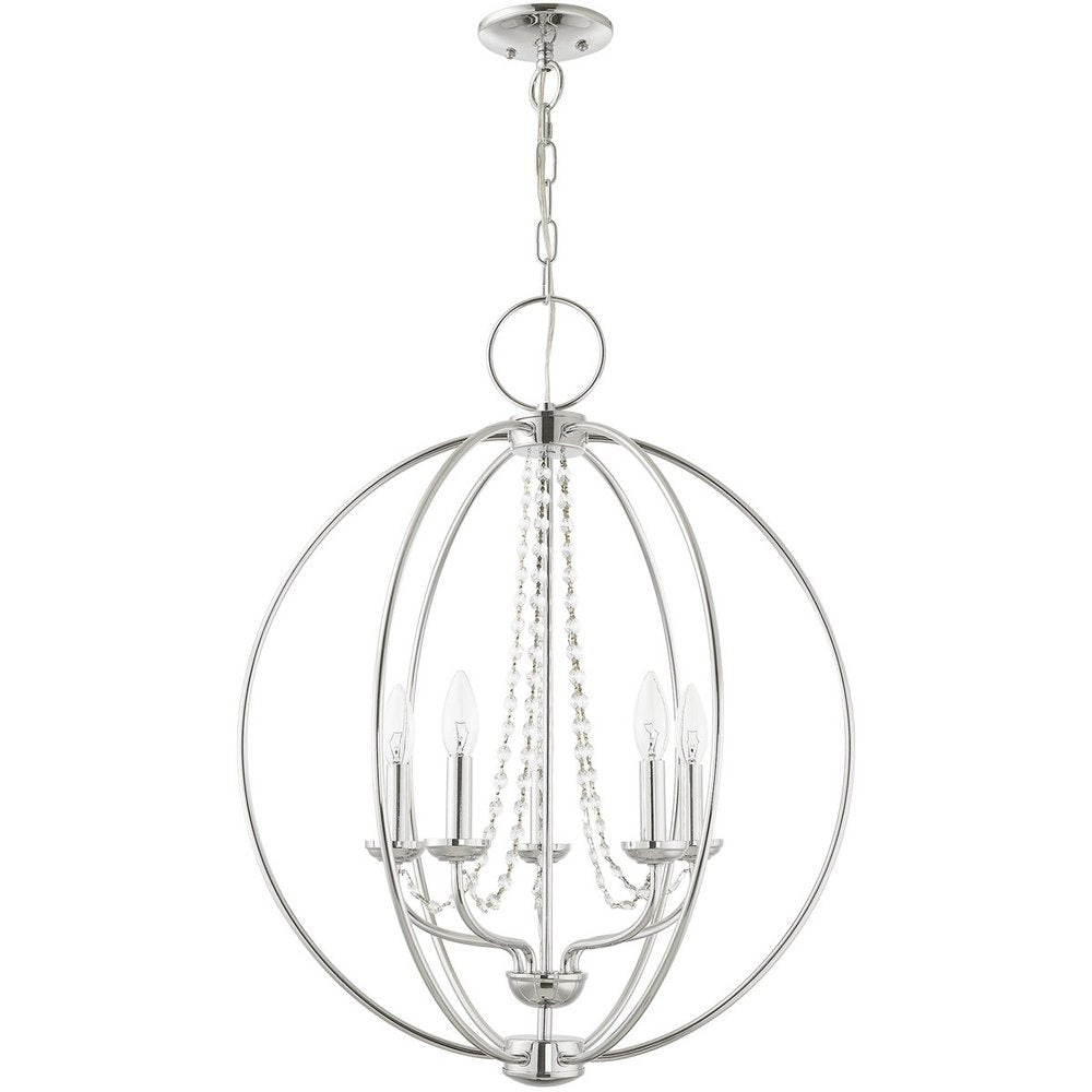 Silver Five Light Metal Dimmable Chandelier With Shades