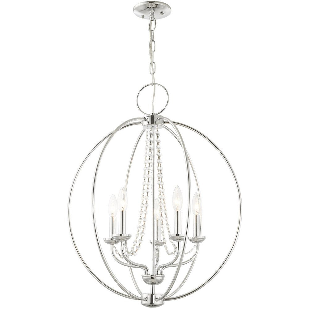 Silver Five Light Metal Dimmable Chandelier With Shades