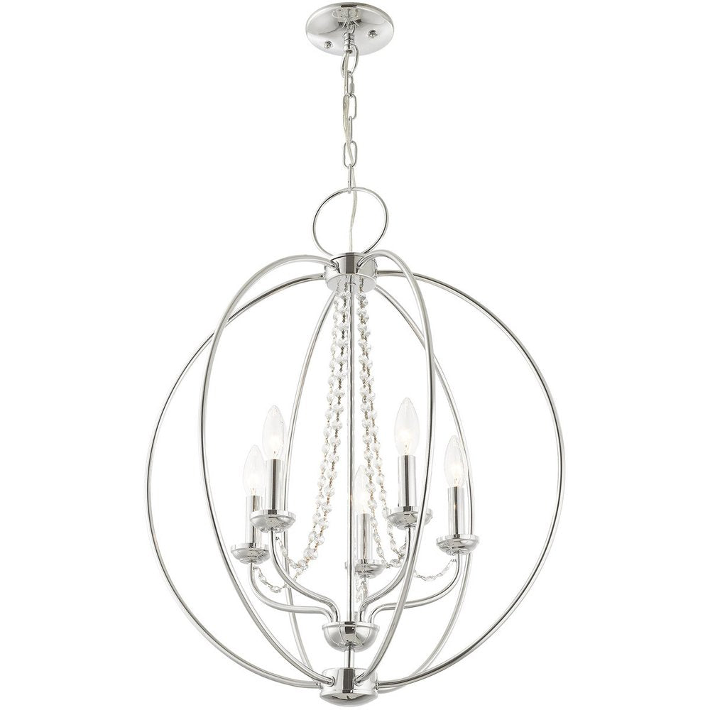 Silver Five Light Metal Dimmable Chandelier With Shades