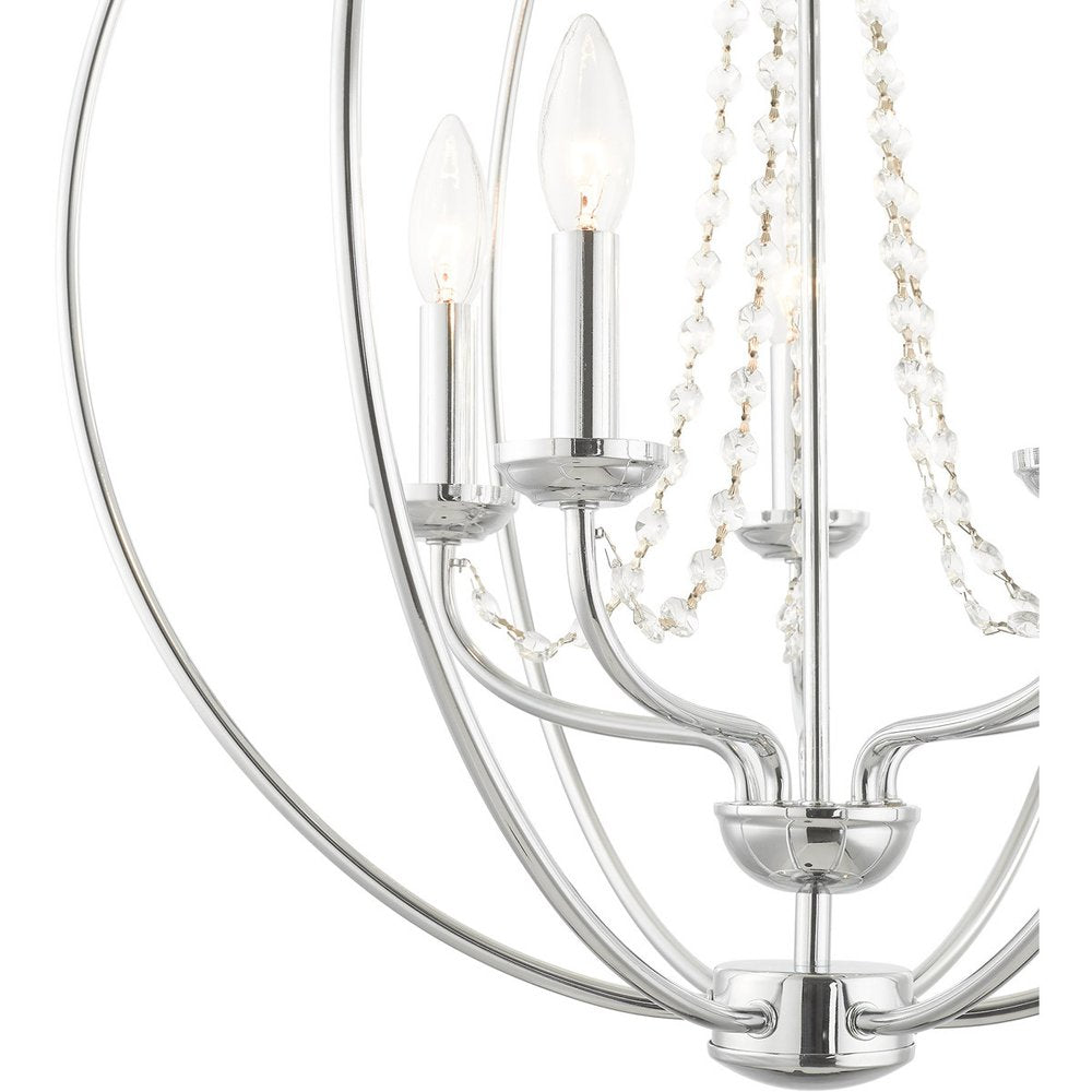 Silver Five Light Metal Dimmable Chandelier With Shades