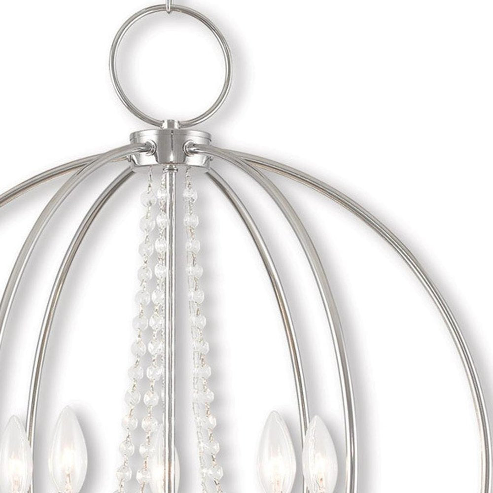 Silver Five Light Metal Dimmable Chandelier With Shades