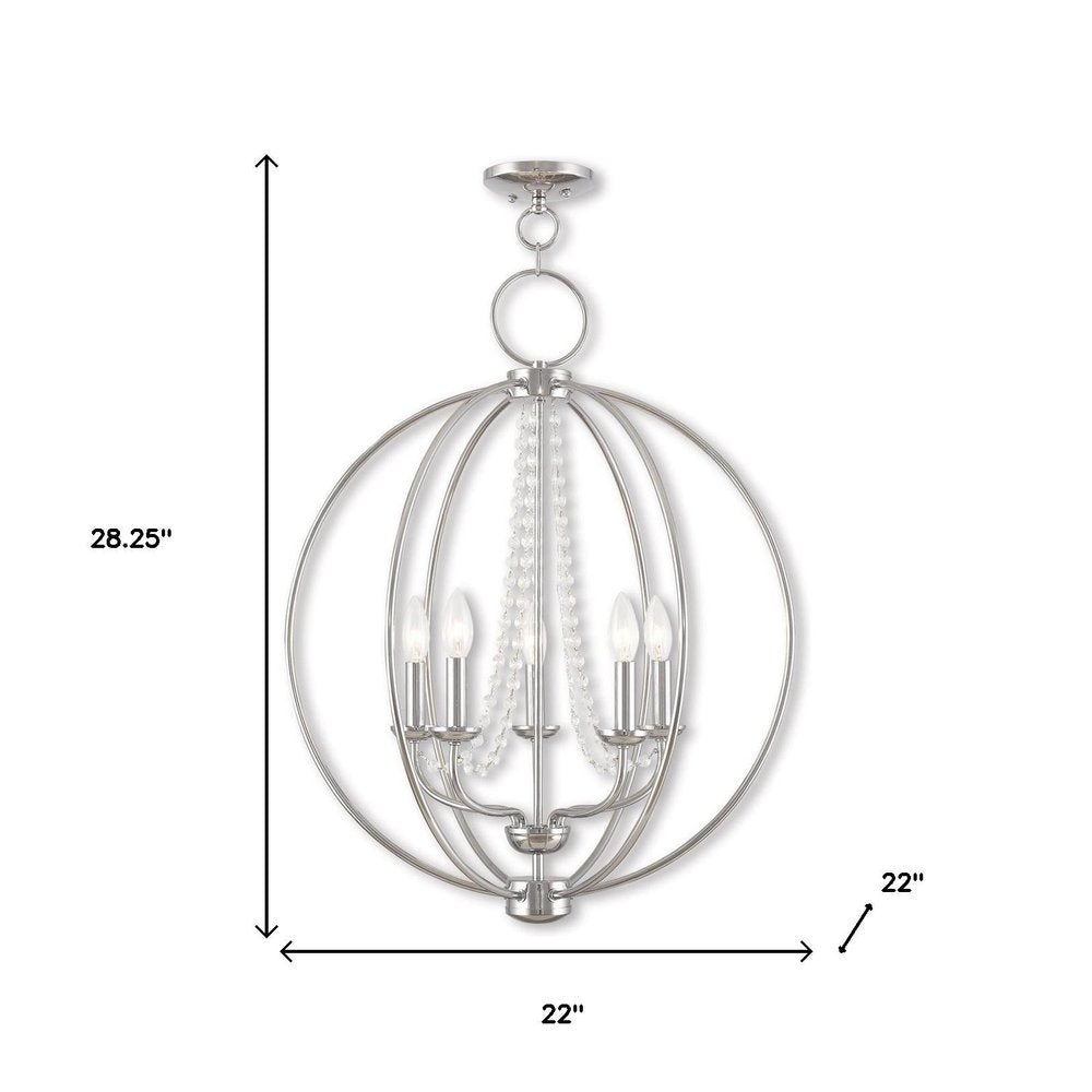 Silver Five Light Metal Dimmable Chandelier With Shades