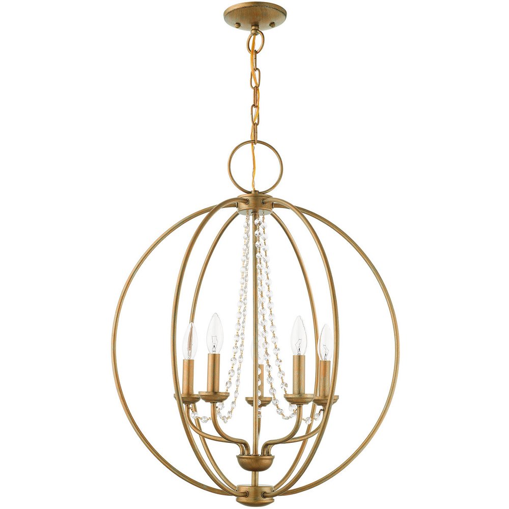 Antiqued Gold Five Light Metal Dimmable Chandelier With Shades