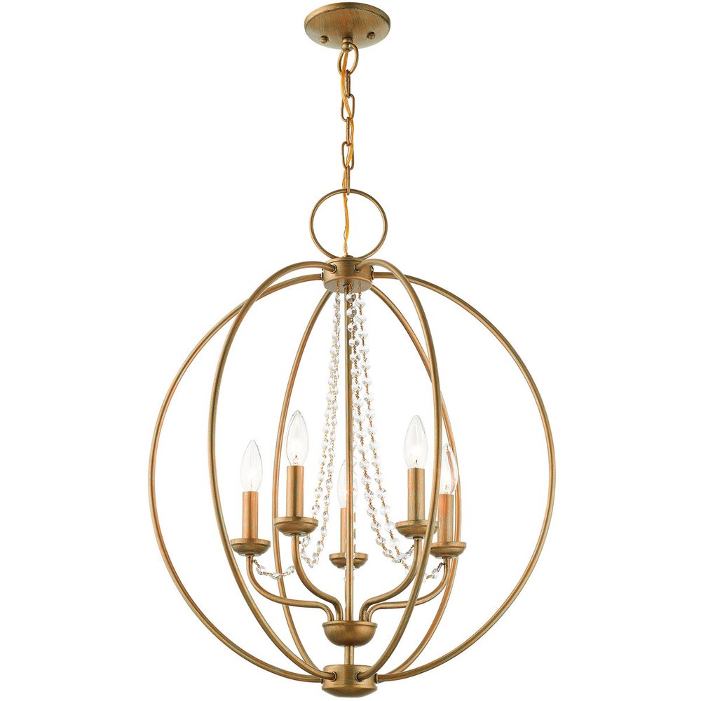 Antiqued Gold Five Light Metal Dimmable Chandelier With Shades