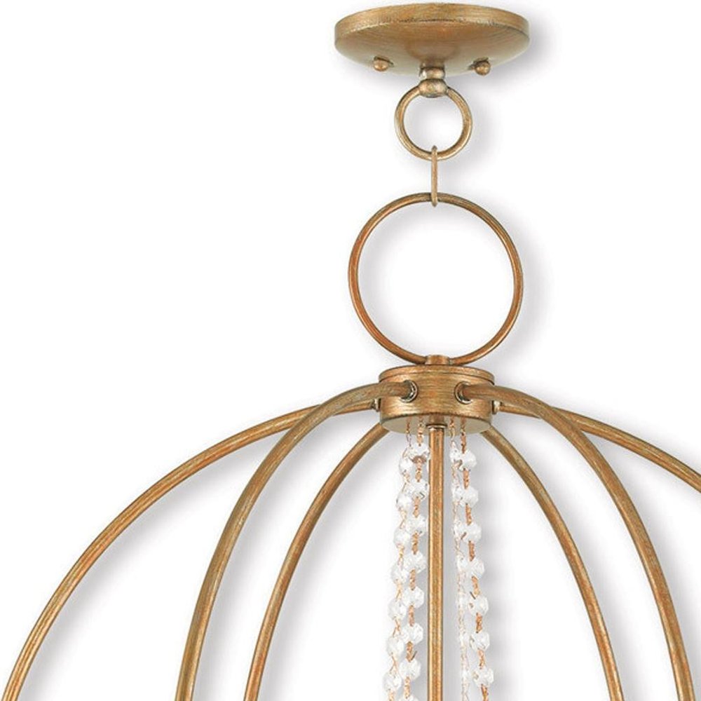 Antiqued Gold Five Light Metal Dimmable Chandelier With Shades