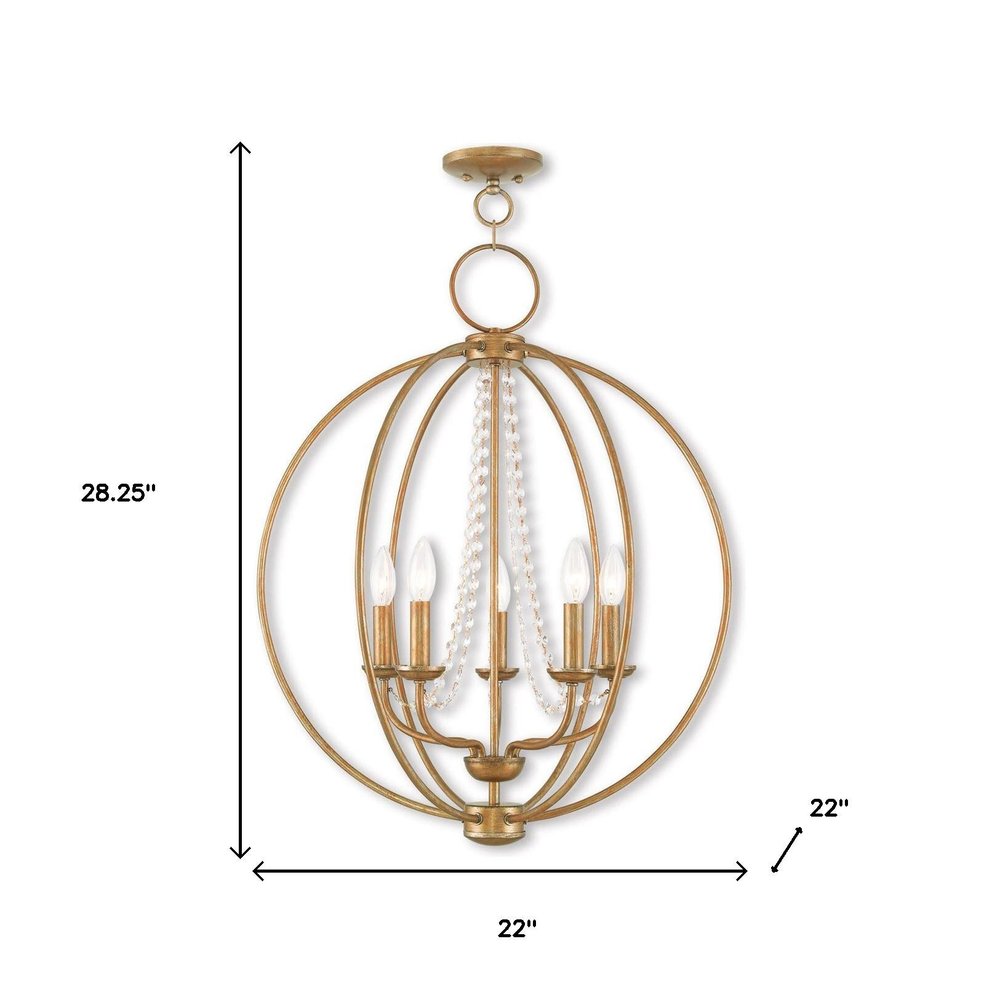 Antiqued Gold Five Light Metal Dimmable Chandelier With Shades