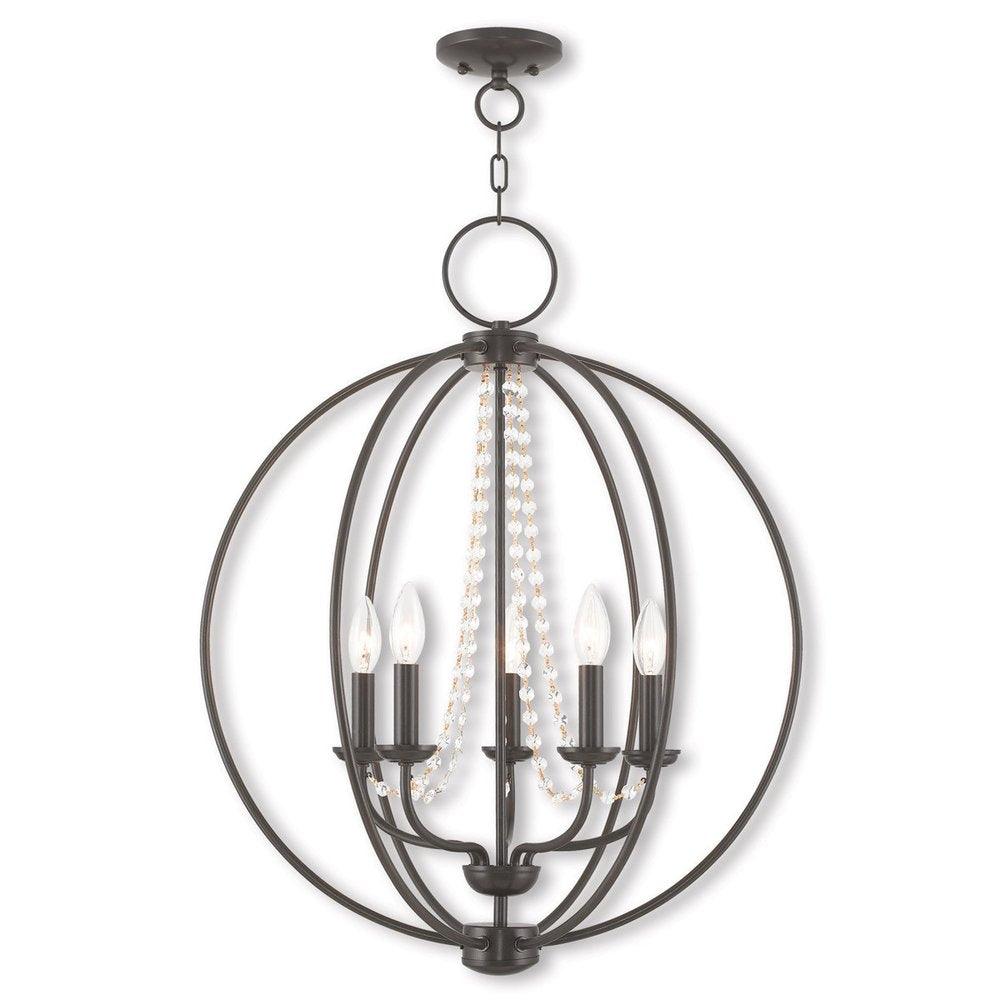 Bronze Five Light Metal Dimmable Chandelier With Shades