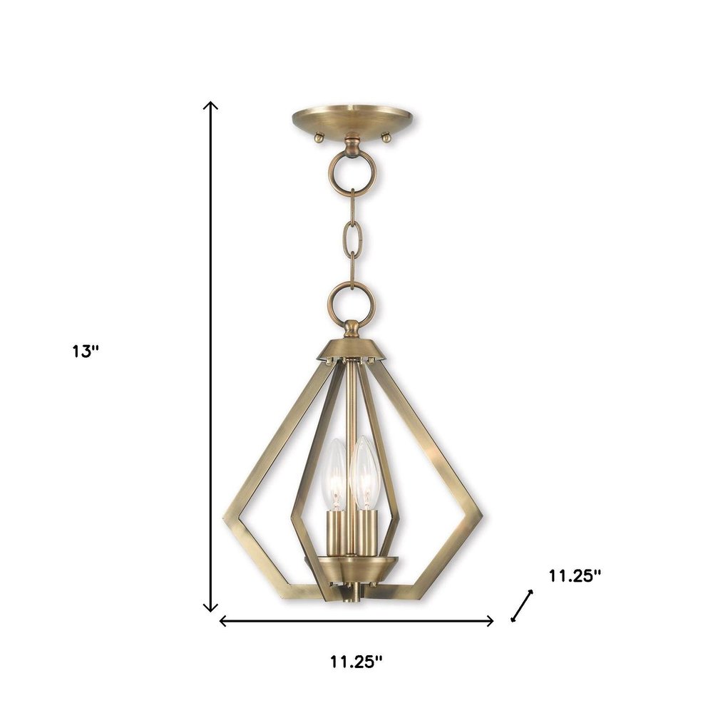 Antiqued Brass Two Light Metal Dimmable Chandelier With Shades