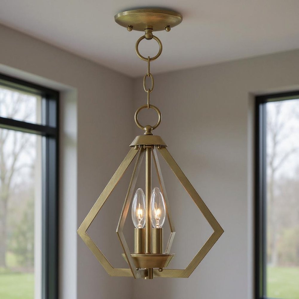Antiqued Brass Two Light Metal Dimmable Chandelier With Shades