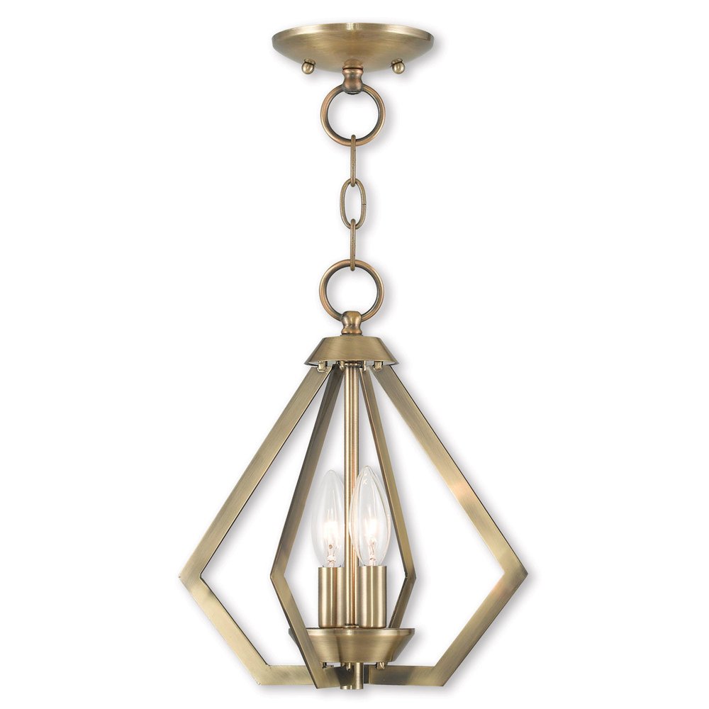 Antiqued Brass Two Light Metal Dimmable Chandelier With Shades