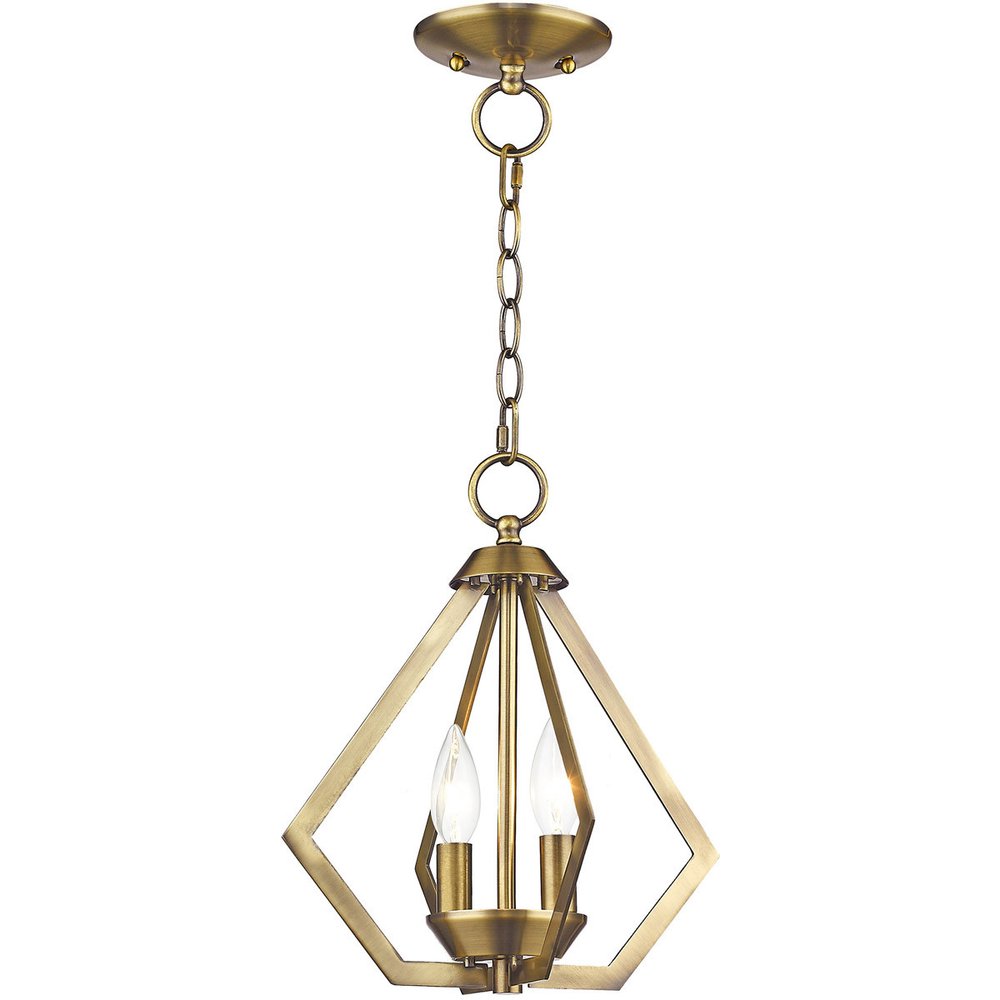 Antiqued Brass Two Light Metal Dimmable Chandelier With Shades