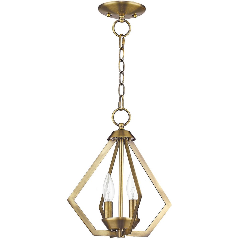 Antiqued Brass Two Light Metal Dimmable Chandelier With Shades