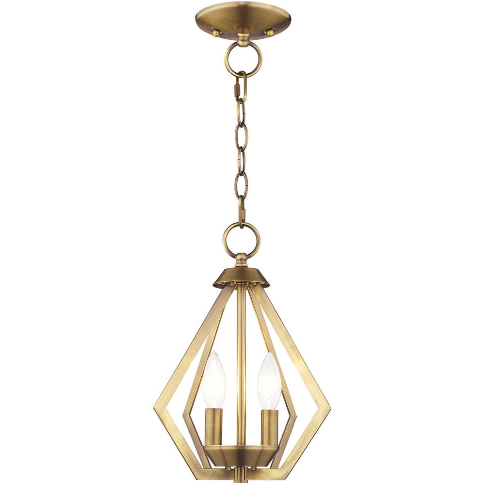 Antiqued Brass Two Light Metal Dimmable Chandelier With Shades