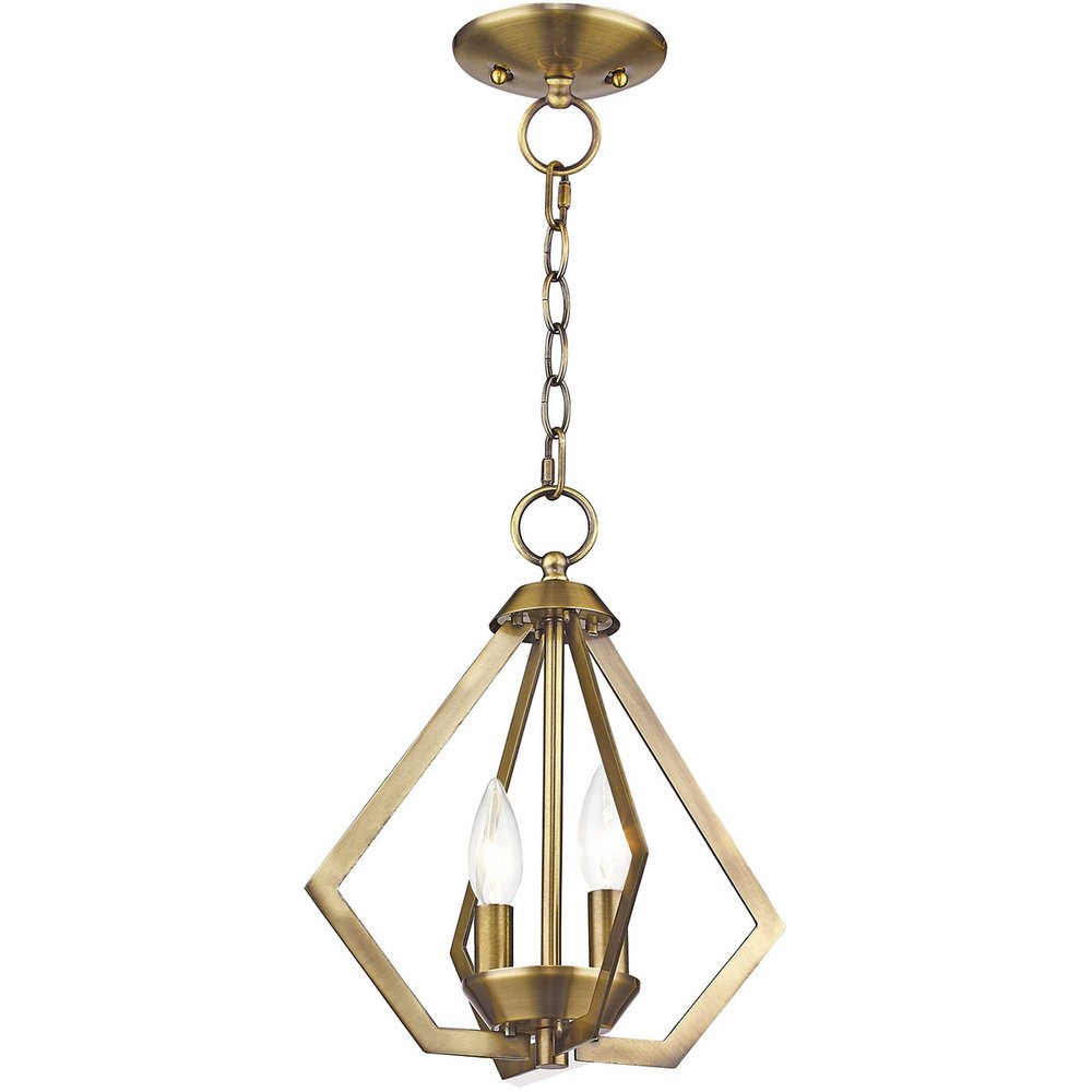 Antiqued Brass Two Light Metal Dimmable Chandelier With Shades