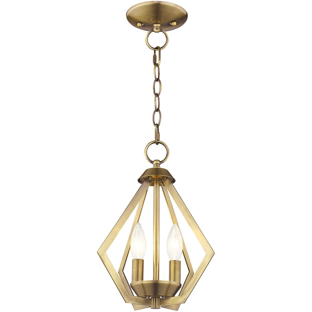 Antiqued Brass Two Light Metal Dimmable Chandelier With Shades