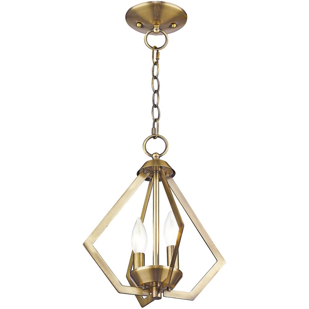 Antiqued Brass Two Light Metal Dimmable Chandelier With Shades