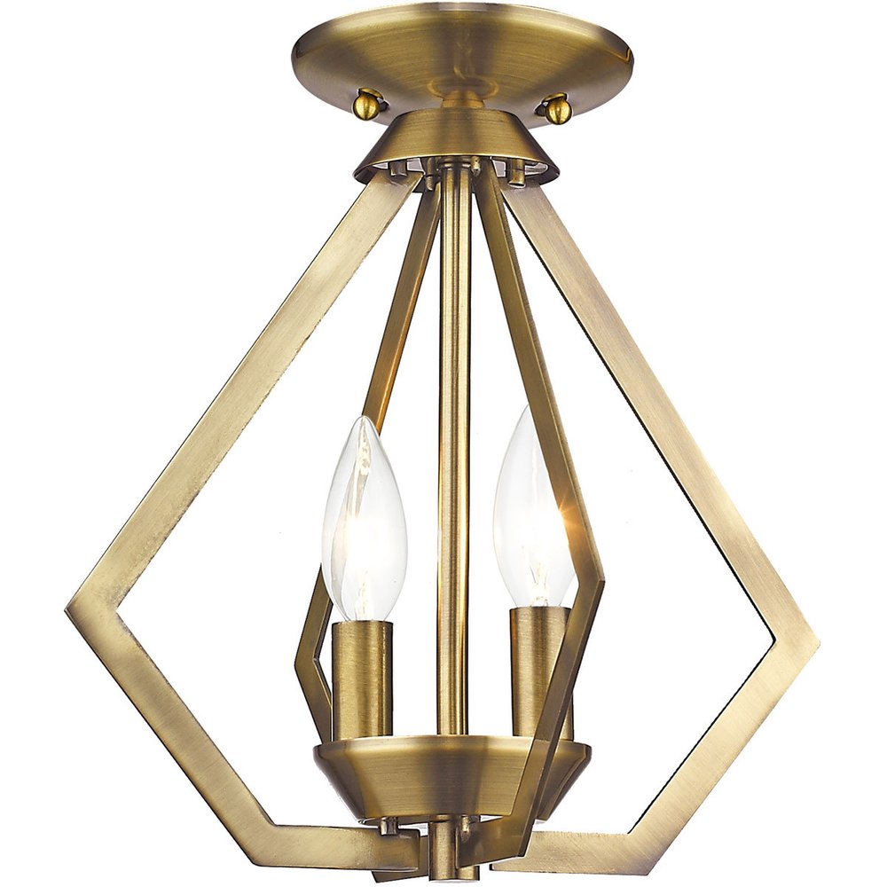 Antiqued Brass Two Light Metal Dimmable Chandelier With Shades