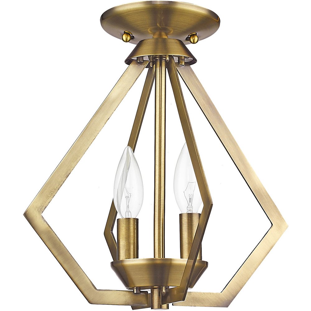 Antiqued Brass Two Light Metal Dimmable Chandelier With Shades