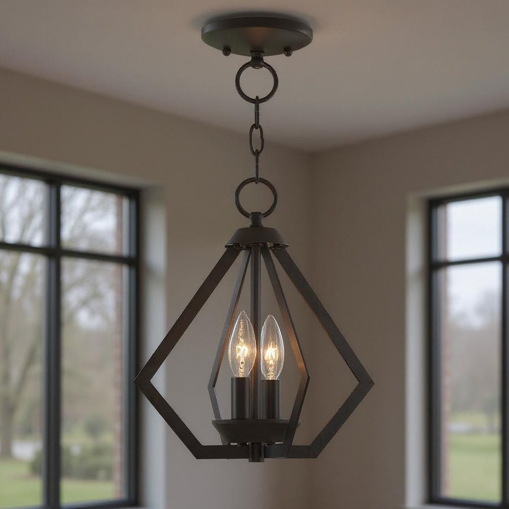 Bronze Two Light Metal Dimmable Chandelier With Shades