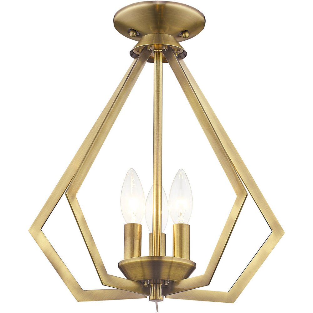 Antiqued Brass Three Light Metal Dimmable Chandelier With Shades